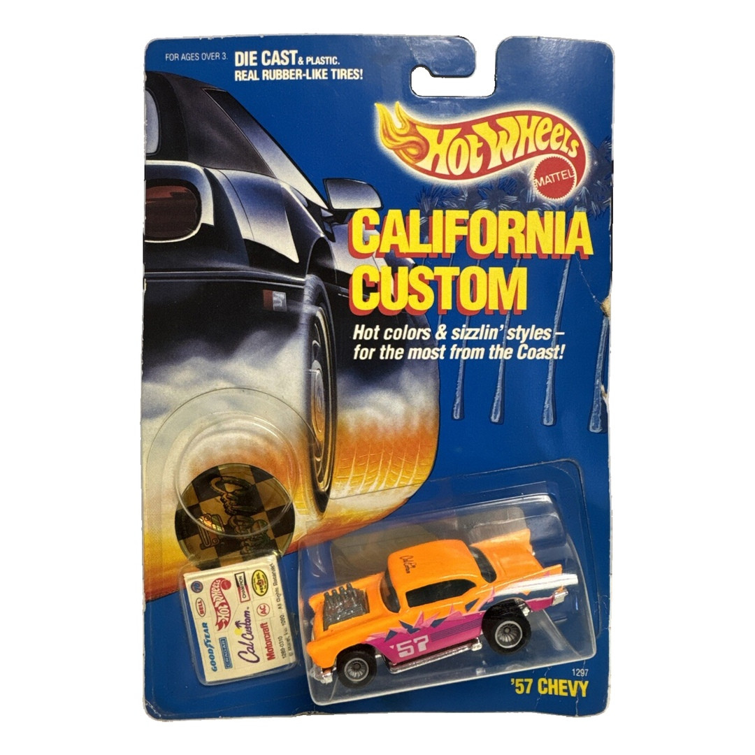 '57 Chevy (Orange, Real Riders, Black Roof Tampo) in original California Custom packaging