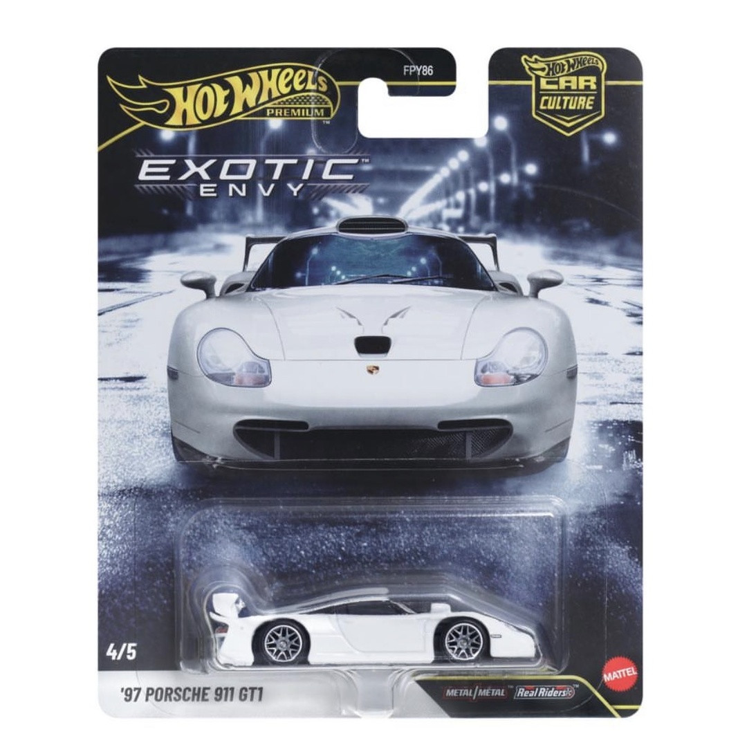 Hot Wheels '97 Porsche 911 GT1 in 2027 Exotic Envy packaging