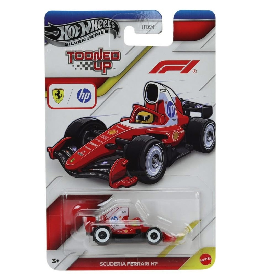 Red Scuderia Ferrari HP car in its 2027 F1 Tooned Up Silver Series packaging