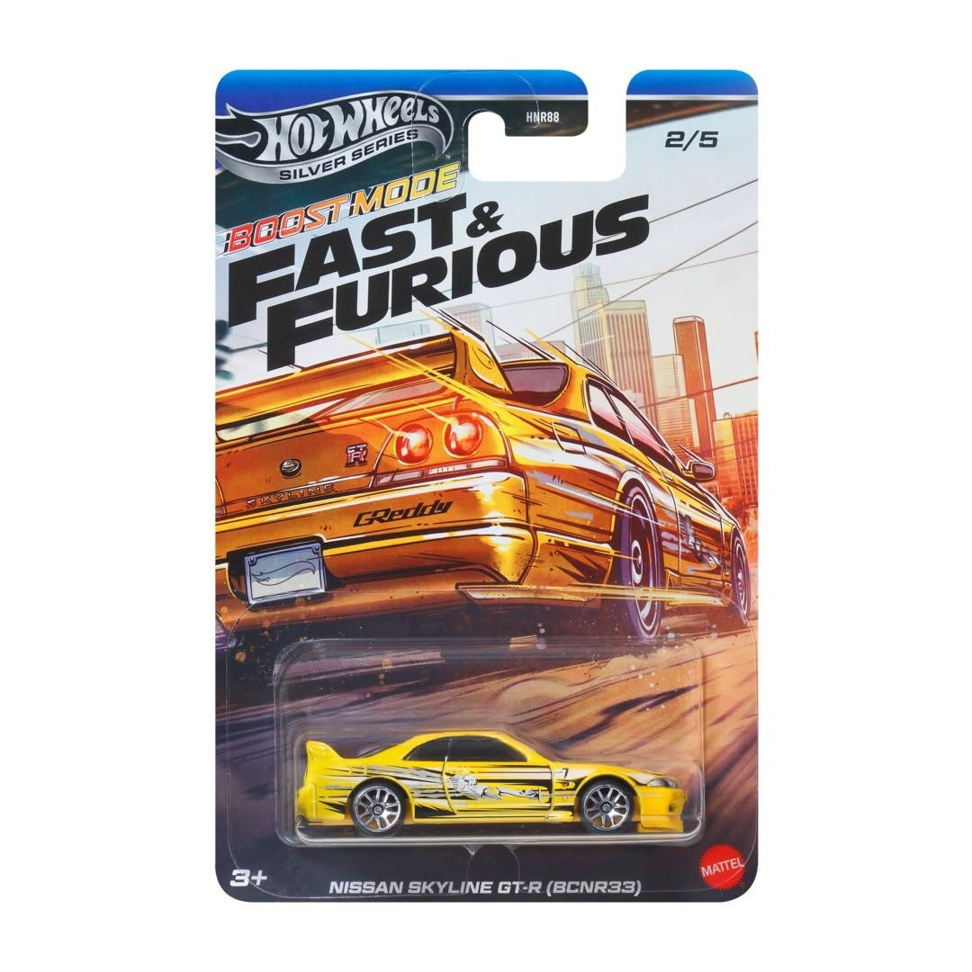 2027 Hot Wheels Fast & Furious Boost Mode Nissan Skyline GT-R (BCNR33) in its full card and blister
