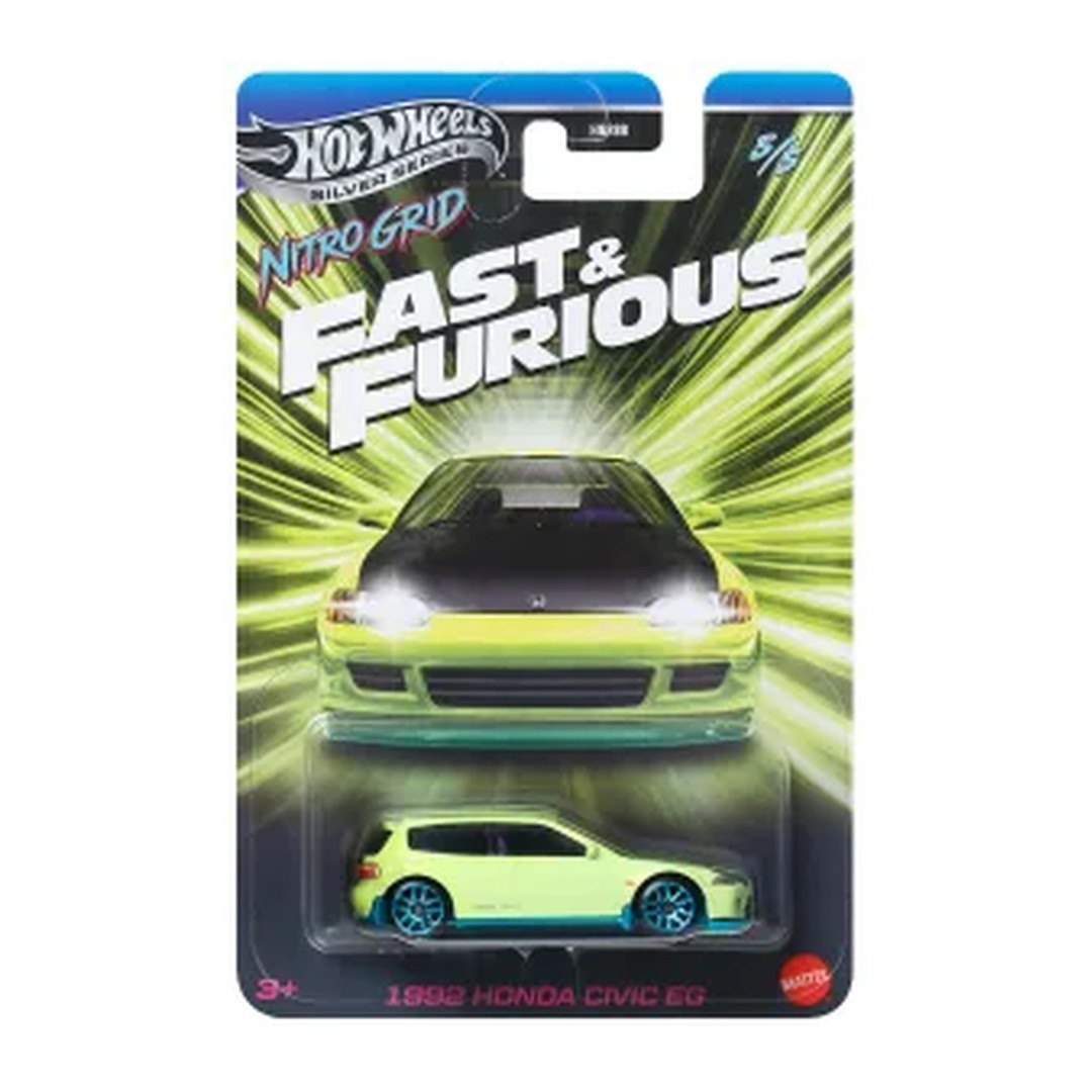 2027 Fast & Furious Nitro Grid 1992 Honda Civic EG in yellow-green, full card and blister