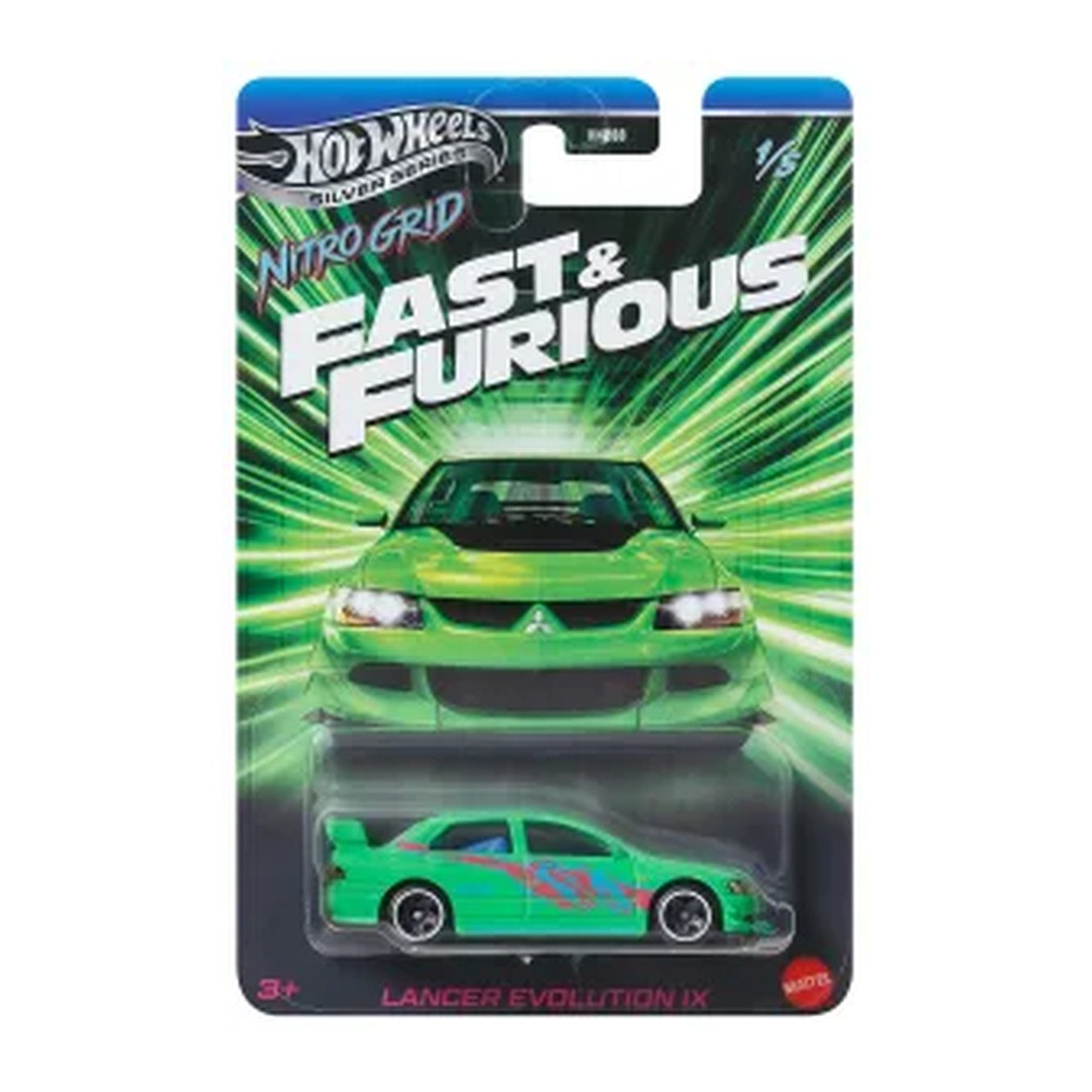 2027 Fast & Furious Nitro Grid Lancer Evolution IX in green, full card and blister