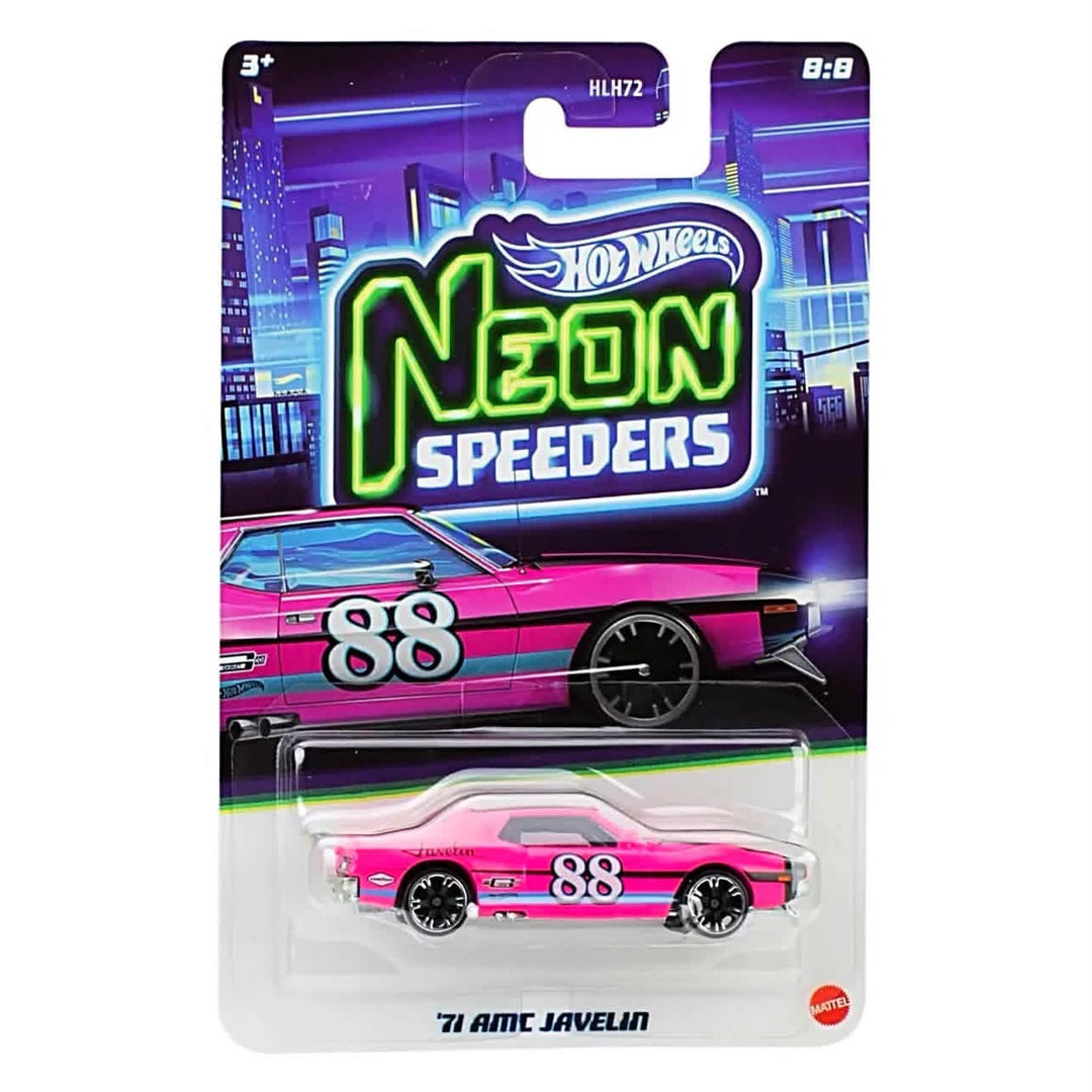 2027 Hot Wheels Neon Speeders '71 AMC Javelin in its full card and blister packaging
