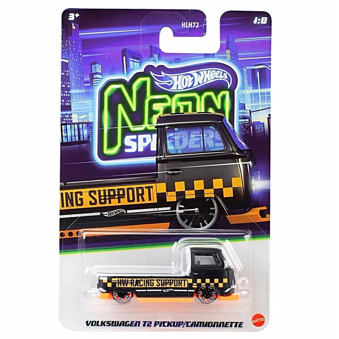 2027 Hot Wheels Neon Speeders Volkswagen T2 Pickup in its full card and blister packaging