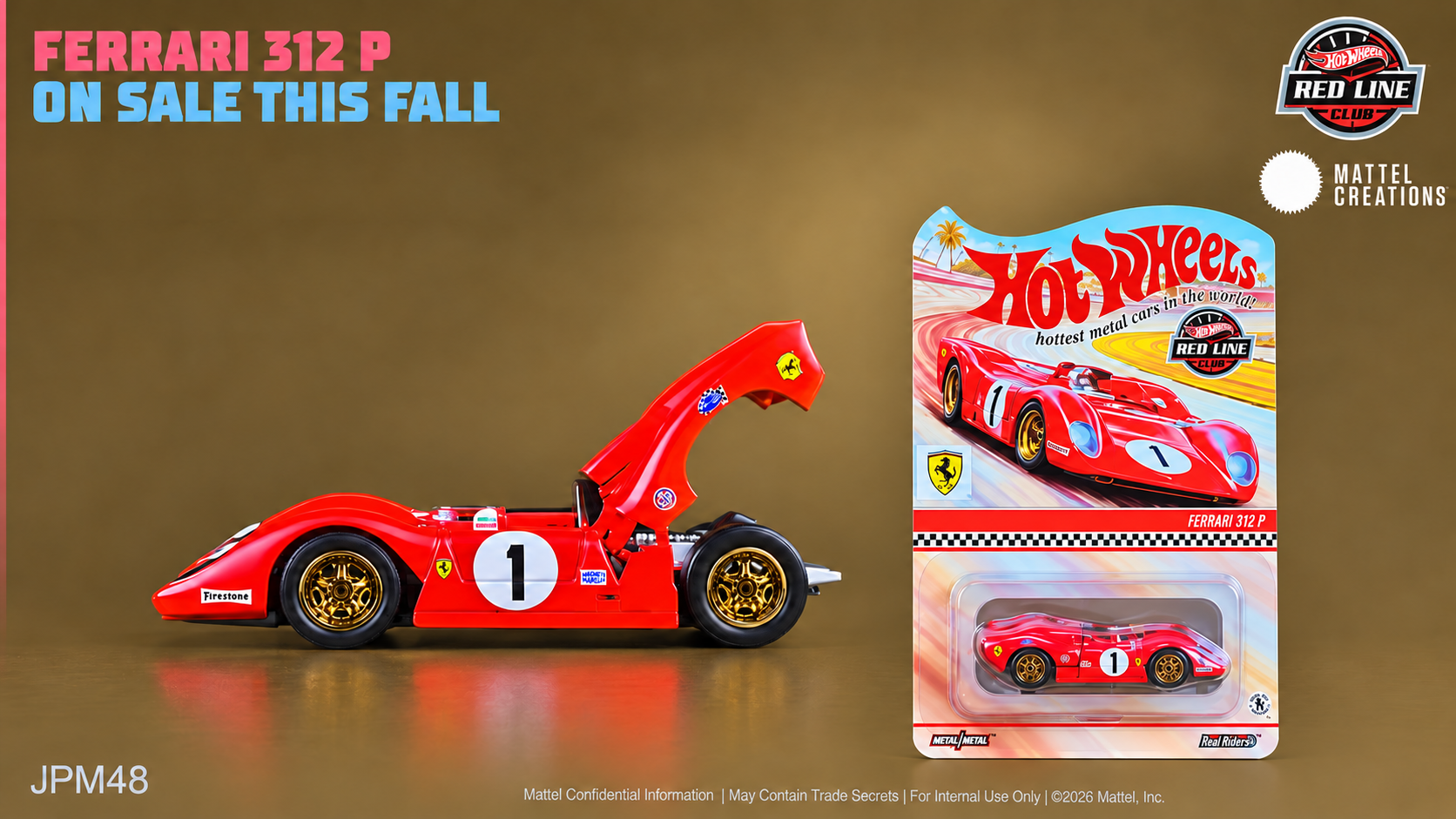Enhanced preview slide of the red Ferrari 312 P and its carded packaging