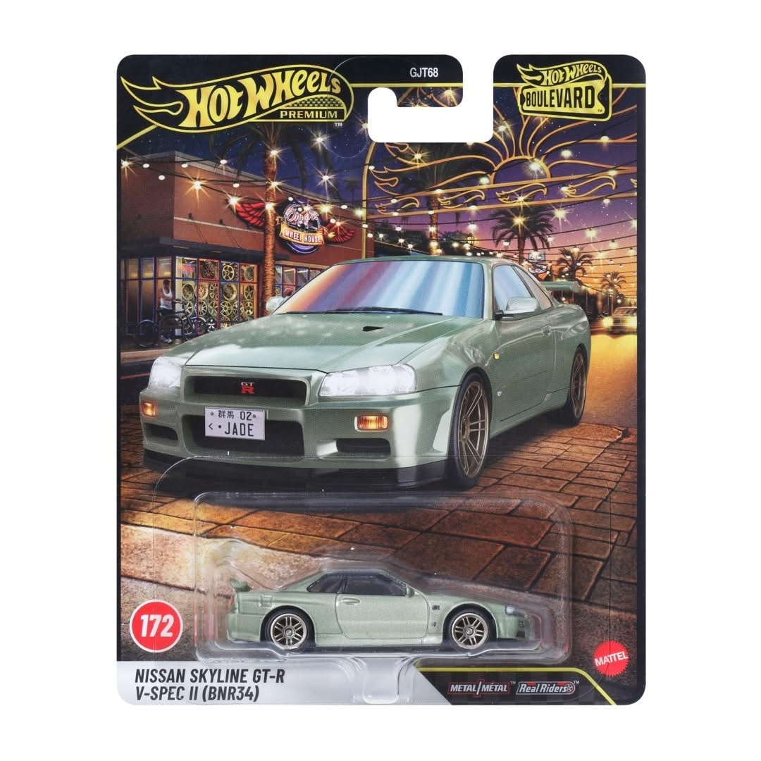 2027 Hot Wheels Boulevard Nissan Skyline GT-R V-Spec II BNR34 in its retail packaging
