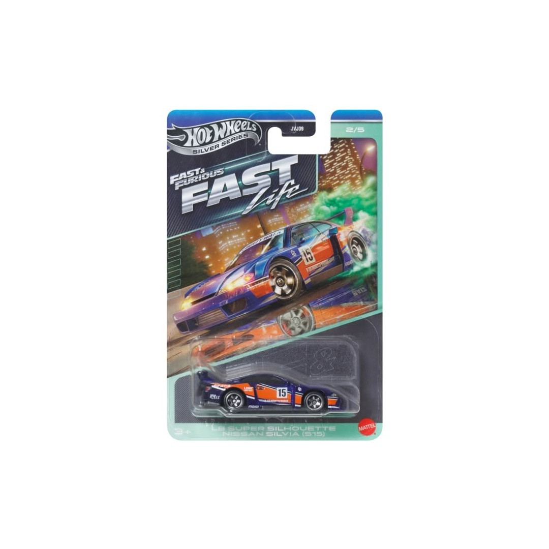 2027 Fast and Furious Fast Life LB Super Silhouette Nissan Silvia (S15) in its carded packaging